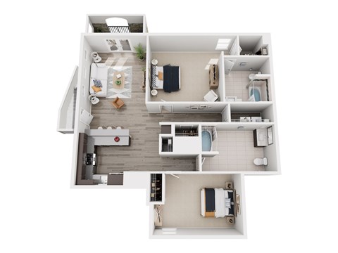 Floor plan for 2 beds, 2 baths, 1185 sqft